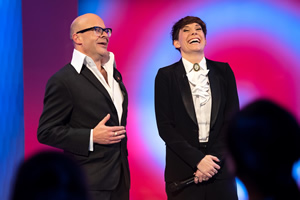 Harry Hill's ClubNite. Image shows from L to R: Harry Hill, Suzi Ruffell. Copyright: Nit TV