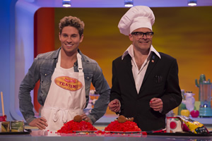 Harry Hill's Tea Time. Image shows from L to R: Joey Essex, Harry Hill. Copyright: Nit TV