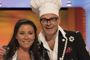 Harry Hill's Tea Time. Image shows from L to R: Jessie Wallace, Harry Hill. Copyright: Nit TV