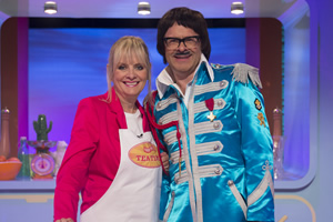 Harry Hill's Tea Time. Image shows from L to R: Lesley Hornby, Harry Hill. Copyright: Nit TV