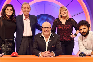 Harry Hill's Alien Fun Capsule. Image shows from L to R: Nina Wadia, Des O'Connor, Harry Hill, Fay Ripley, Nish Kumar. Copyright: Nit TV