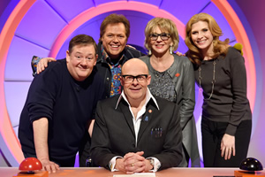 Harry Hill's Alien Fun Capsule. Image shows from L to R: Johnny Vegas, Jimmy Osmond, Harry Hill, Sue Johnston, Samantha Giles. Copyright: Nit TV