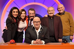 Harry Hill's Alien Fun Capsule. Image shows from L to R: Anita Rani, Gaynor Faye, Robert Winston, Harry Hill, Bobby Ball, Tommy Cannon. Copyright: Nit TV