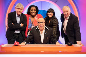 Harry Hill's Alien Fun Capsule. Image shows from L to R: Tom Courtenay, Alison Hammond, Harry Hill, Martine McCutcheon, Les Dennis. Copyright: Nit TV