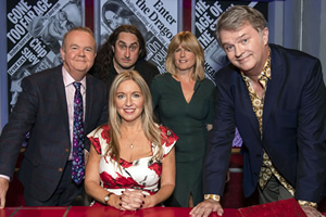 Have I Got News For You. Image shows from L to R: Ian Hislop, Ross Noble, Victoria Coren Mitchell, Rachel Johnson, Paul Merton