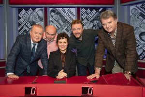 Have I Got News For You. Image shows from L to R: Ian Hislop, Andy Hamilton, Helen McCrory, Chris McCausland, Paul Merton