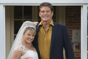 Hoff The Record. Image shows from L to R: Patricia (Sarah Hadland), Hoff (David Hasselhoff). Copyright: Me & You Productions