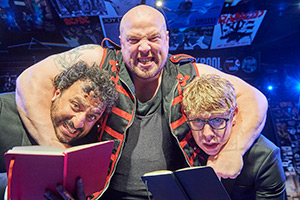 Hold The Front Page. Image shows left to right: Nish Kumar, Steve Stevens, Josh Widdicombe