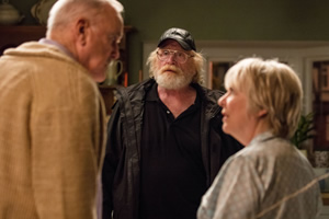 Hold The Sunset. Image shows from L to R: Phil (John Cleese), Bob (James Cosmo), Edith (Alison Steadman). Copyright: BBC