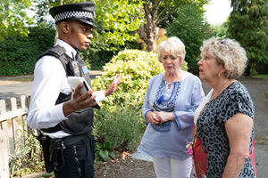 Hold The Sunset. Image shows from L to R: Police Officer (Khali Best), Edith (Alison Steadman), Queenie Gale (Anne Reid)