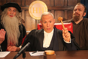 Horrible Histories. Image shows from L to R: Tom Stourton, Robert Rinder, James McNicholas