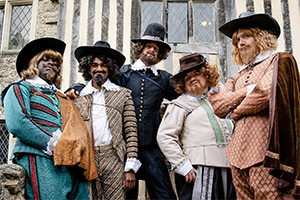 Horrible Histories. Image shows left to right: Inel Tomlinson, Paul G Raymond, Tom Stourton, Ethan Lawrence, James McNicholas