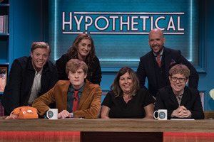 Hypothetical. Image shows from L to R: Rob Beckett, James Acaster, Jessica Knappett, Liza Tarbuck, Tom Allen, Josh Widdicombe. Copyright: Hat Trick Productions