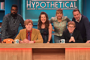 Hypothetical. Image shows from L to R: Romesh Ranganathan, James Acaster, Rosie Jones, Kerry Godliman, Josh Widdicombe, Matt Forde. Copyright: Hat Trick Productions