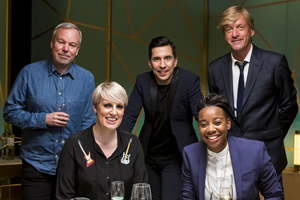 I'll Get This. Image shows from L to R: Steve Pemberton, Steph McGovern, Russell Kane, Ashley Charles, Richard Madeley. Copyright: 12 Yard Productions