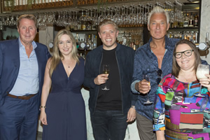 I'll Get This. Image shows from L to R: Martin Kemp, Joanna Scanlan, Victoria Coren Mitchell, Rob Beckett, Harry Redknapp. Copyright: 12 Yard Productions