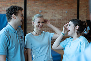 In My Skin. Image shows from L to R: Travis (James Wilbraham), Lydia (Poppy Lee Friar), Bethan (Gabrielle Creevy)