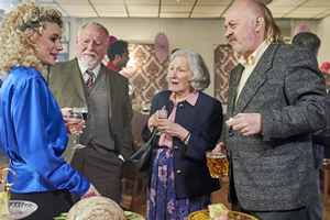 In The Long Run. Image shows from L to R: Kirsty (Kellie Shirley), Malcolm (Kenneth Cranham), Dot (Marlene Sidaway), Bagpipes (Bill Bailey)