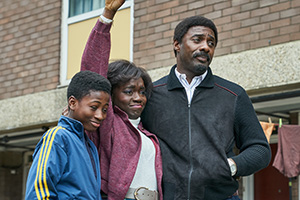 In The Long Run. Image shows from L to R: Kobna (Sammy Kamara), Agnes (Madeline Appiah), Walter (Idris Elba)