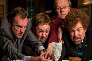 Inside No. 9. Image shows from L to R: Craig (Philip Glenister), Archie (Reece Shearsmith), Kevin (Jason Watkins), Malcolm (Steve Pemberton). Copyright: BBC