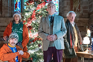 Inside No. 9. Image shows left to right: Pierce (Reece Shearsmith), Posy (Shobna Gulati), Dr Jasper Parkway (Steve Pemberton), Dick (Simon Callow)