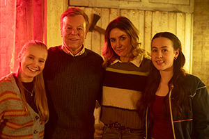 Inside No. 9. Image shows left to right: Amy (Maddie Evans), Jason (Steve Pemberton), Lynne (Katherine Kelly), Millie (Kalli Tant)