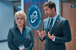 Intelligence. Image shows from L to R: Christine Clark (Sylvestra Le Touzel), Jerry Bernstein (David Schwimmer)