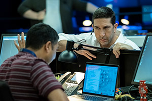 Intelligence. Image shows from L to R: Joseph Harries (Nick Mohammed), Jerry Bernstein (David Schwimmer)