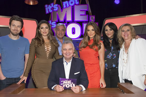 It's Not Me, It's You. Image shows from L to R: Chris Ramsey, Kelly Brook, Dom Parker, Eamonn Holmes, Vicky Pattison, Martine McCutcheon, Steph Parker