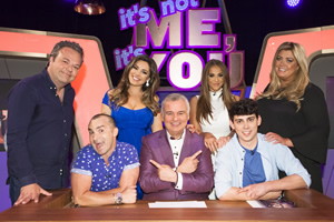 It's Not Me, It's You. Image shows from L to R: Hal Cruttenden, Louie Spence, Kelly Brook, Eamonn Holmes, Vicky Pattison, Matt Richardson, Gemma Collins. Copyright: Channel 5