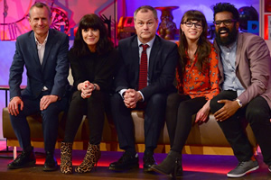 Jack Dee's HelpDesk. Image shows from L to R: Jeremy Hardy, Claudia Winkleman, Jack Dee, Aisling Bea, Romesh Ranganathan