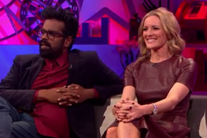 Jack Dee's HelpDesk. Image shows from L to R: Romesh Ranganathan, Gabby Logan