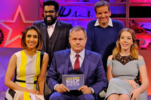 Jack Dee's HelpDesk. Image shows from L to R: Anita Rani, Romesh Ranganathan, Jack Dee, Henning Wehn, Katherine Ryan