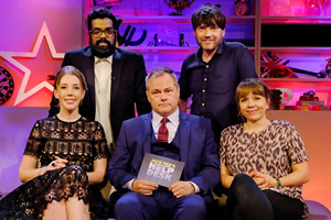 Jack Dee's HelpDesk. Image shows from L to R: Katherine Ryan, Romesh Ranganathan, Jack Dee, Alex James, Kerry Godliman