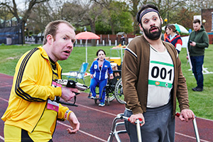 Jerk. Image shows from L to R: Kiefer (Lee Ridley), The Wrecking Ball (Lisa Hammond), Tim (Tim Renkow)