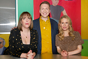 Joe Lycett's Got Your Back. Image shows from L to R: Jess Phillips, Joe Lycett, Lucy Beaumont