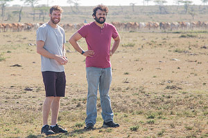 Joel & Nish Vs The World. Image shows from L to R: Joel Dommett, Nish Kumar. Copyright: Rumpus Media