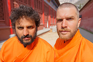 Joel & Nish Vs The World. Image shows from L to R: Nish Kumar, Joel Dommett. Copyright: Rumpus Media