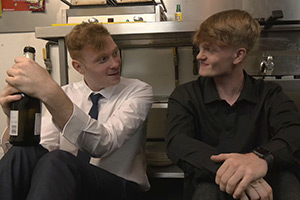 Joey's. Image shows left to right: Joey Jones (Samuel Evanson), Alex Preston (Callum Connor)