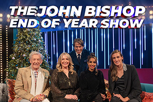 The John Bishop Show. Image shows left to right: Ian McKellen, Kirsty Young, John Bishop, Mandip Gill, Jill Scott