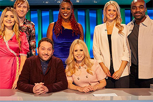 Jon & Lucy's Odd Couples. Image shows left to right: Harriet Kemsley, Bobby Mair, Jon Richardson, Charlene Douglas, Lucy Beaumont, Portia Oduba, Ore Oduba