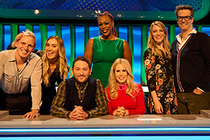 Jon & Lucy's Odd Couples. Image shows left to right: Jamie Laing, Sophie Habboo, Jon Richardson, Charlene Douglas, Lucy Beaumont, Rachel Parris, Marcus Brigstocke