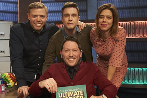 Jon Richardson: Ultimate Worrier. Image shows from L to R: Rob Beckett, Ed Gamble, Jon Richardson, Lou Sanders. Copyright: Talkback