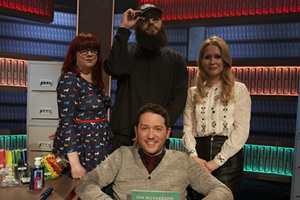 Jon Richardson: Ultimate Worrier. Image shows from L to R: Angela Barnes, Jamali Maddix, Jon Richardson, Lucy Beaumont. Copyright: Talkback