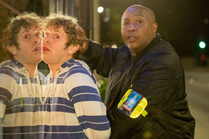 Josh. Image shows from L to R: Josh (Josh Widdicombe), Bouncer (Jason Barnett). Copyright: BBC