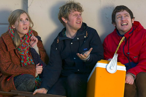 Josh. Image shows from L to R: Kate (Beattie Edmondson), Josh (Josh Widdicombe), Owen (Elis James). Copyright: BBC