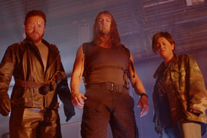 The Keith & Paddy Picture Show. Image shows from L to R: Terminator (Leigh Francis), Sarah Connor (Paddy McGuinness), John Connor (Jaime Winstone). Copyright: Talkback