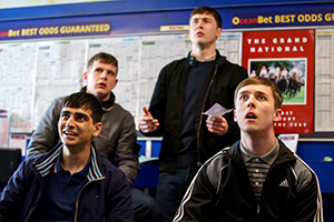 Ladhood. Image shows from L to R: Addy (Aqib Khan), Craggy (Shaun Thomas), Ralph (Samuel Bottomley), Young Liam (Oscar Kennedy)