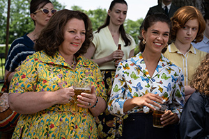 The Larkins. Image shows from L to R: Ma Larkin (Joanna Scanlan), Mariette Larkin (Sabrina Bartlett), Primrose Larkin (Lydia Page)