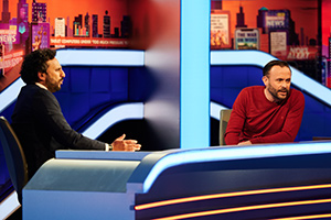 Late Night Mash. Image shows from L to R: Nish Kumar, Geoff Norcott. Copyright: Zeppotron